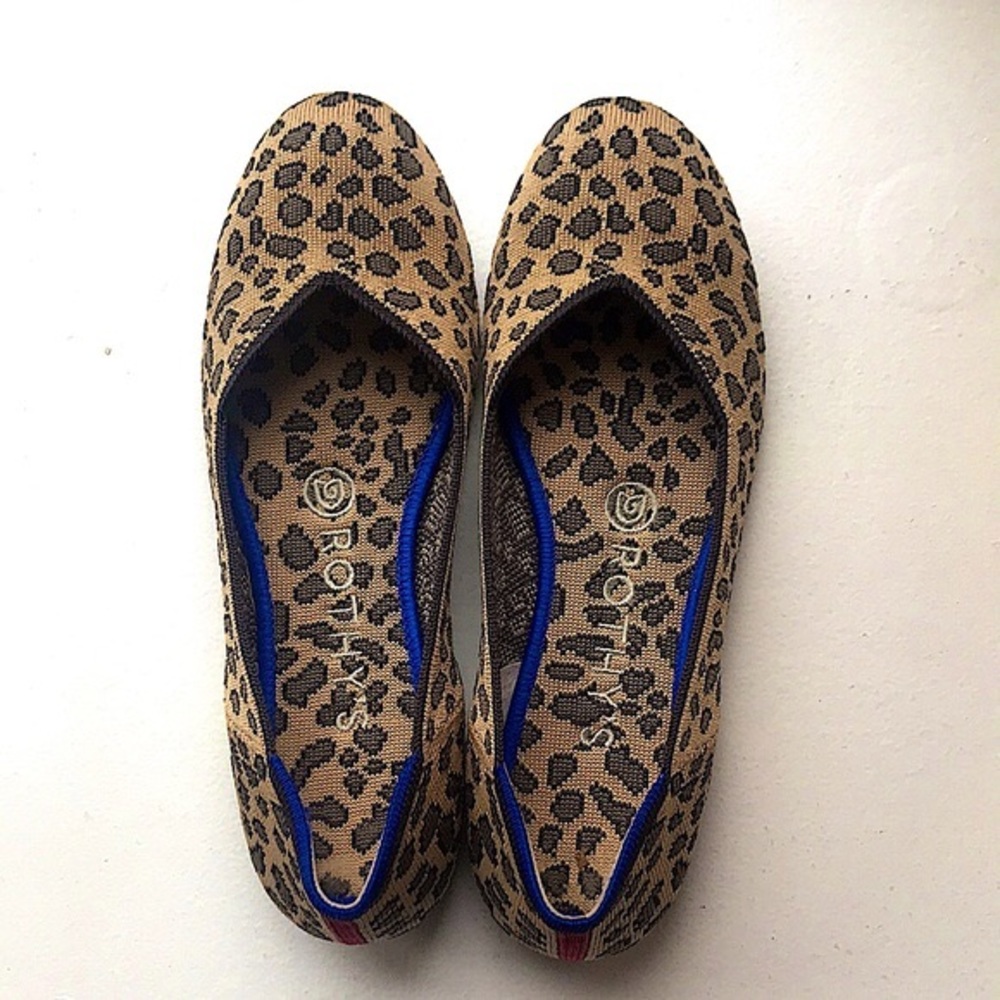 Rothy's Leopard Print Flats with Blue Trim